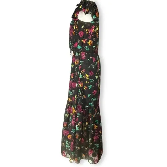 ECI Black Floral Y2K Ruffle Vintage Fairy Tiered Moody Maxi Dress Whimsigoth M‎ - Picture 7 of 9